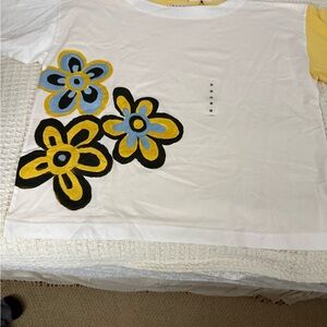 Uniqlo Floral Short Sleeve Tee - White, Yellow, and Black